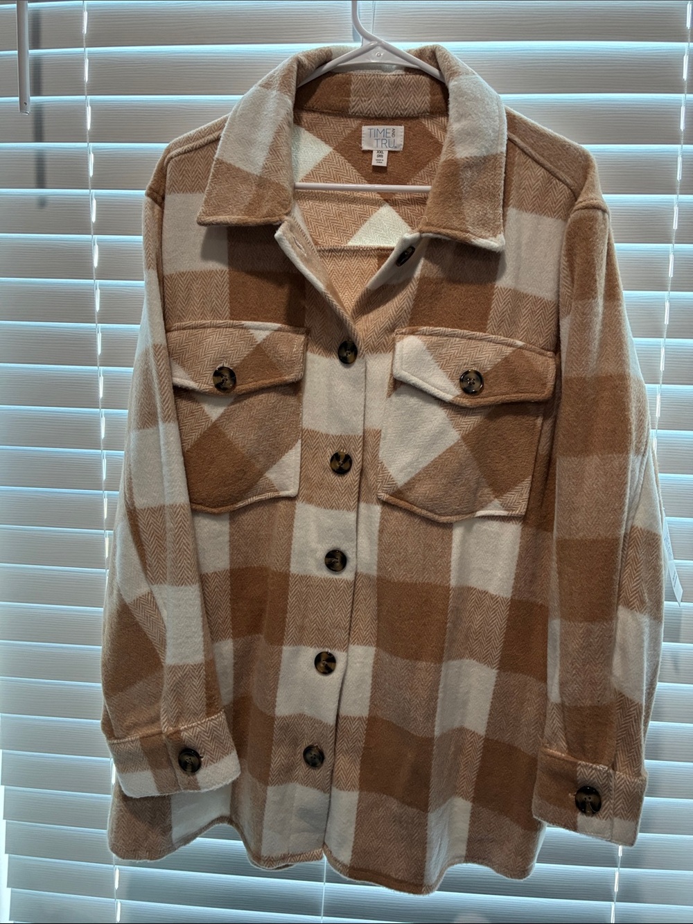 Time and Tru Tan & Cream Plaid Utility Jacket
